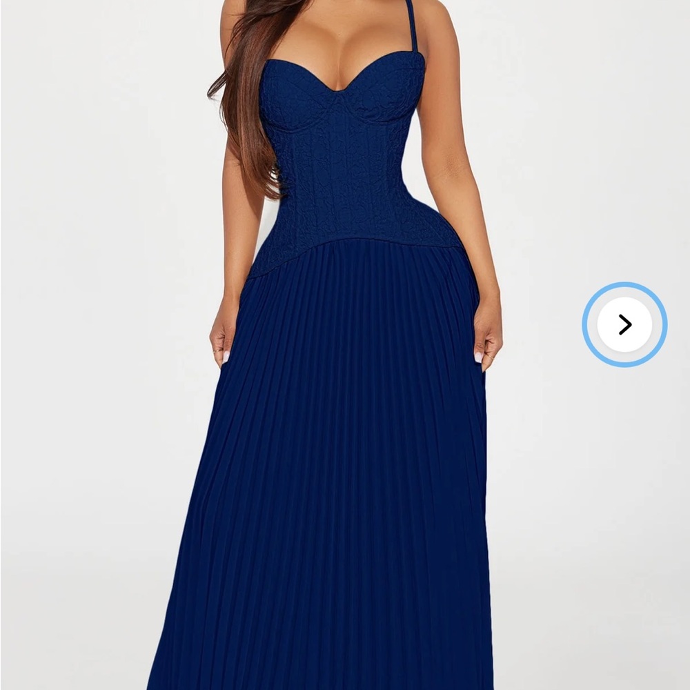 Corset Navy Pleated Maxi Dress